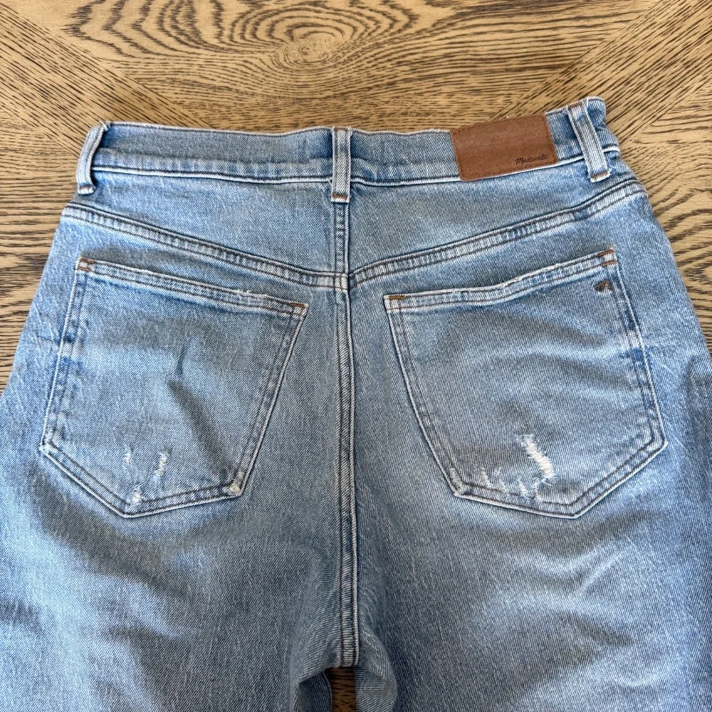 Madewell High Rise Wide Leg Jeans Light Wash Raw Hem Blue Denim Distressed Sz 27